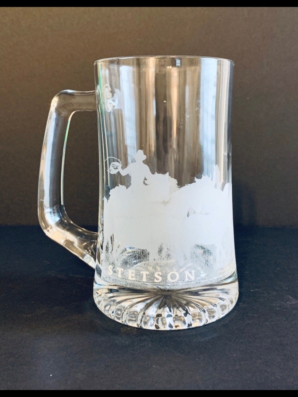 Vintage Stetson  Glass Mug with White Western Rider Artwork